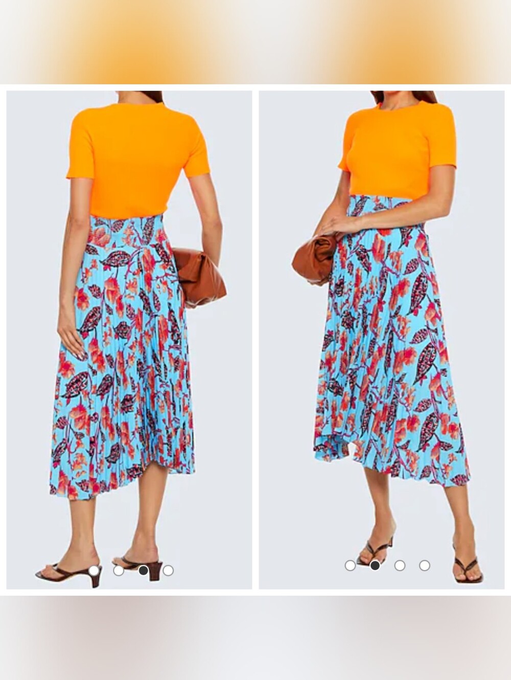 A.L.C. Floral Pleated Midi Skirt Size 10 Blue Asymmetrical Hem Elastic Waist